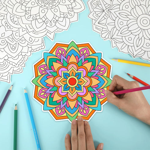 48 Set 12 Pcs Mandala Coloring Cutouts DIY Your Own Mandala Cards Mandala Painting Poster Stress Relieving Activity