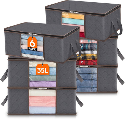 Lifewit 6 Pack Foldable Clothes Storage Bag with Clear Window for Sweaters, Coats, T-shirts, Blankets - Gray