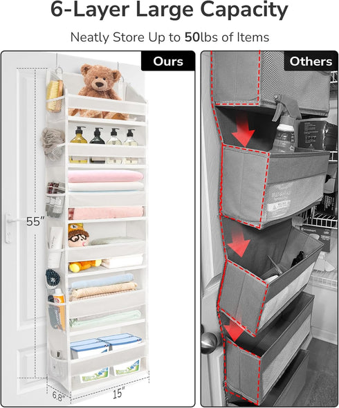 6 12 50lbs ULG Over The Door Organizer with Large Pockets Side Pockets, Weight Capacity Door Hanging Organizer