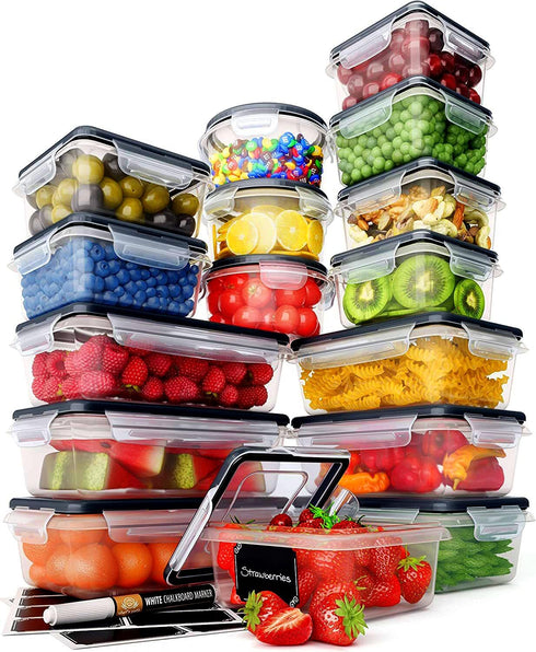 Chef's Path 32 Piece Airtight Food Storage Containers, 16 Stackable Kitchen and Pantry Canisters with Easy Snap Lids