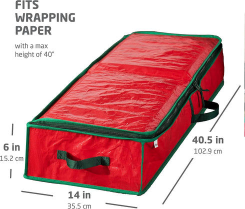 ZOBER Polythene Storage Bag - 40 Inches Long, Gift Wrapping, Inner Pockets, Storage Box for Gift Paper and Holiday