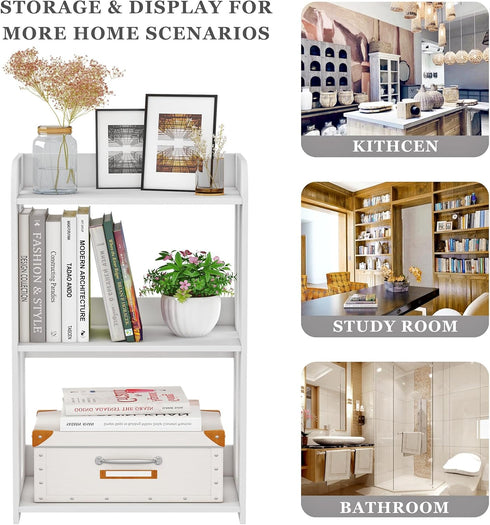 3 HAYOFAMY Tier End Table Nightstand White, Small Bookshelf with Open Shelf, Narrow Side Table Bedside Table