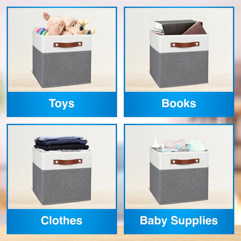 Pomatree 13x13 Storage Cubes - 6 Pack Linen Fabric 13 Inch Cube Storage Bins for Bedroom, Living Room, Organizer