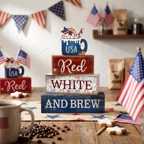 4 4th 250th CroBlissful Pcs of July Decorations Patriotic Memorial Day Tabletop Decoration Red White Blue Table