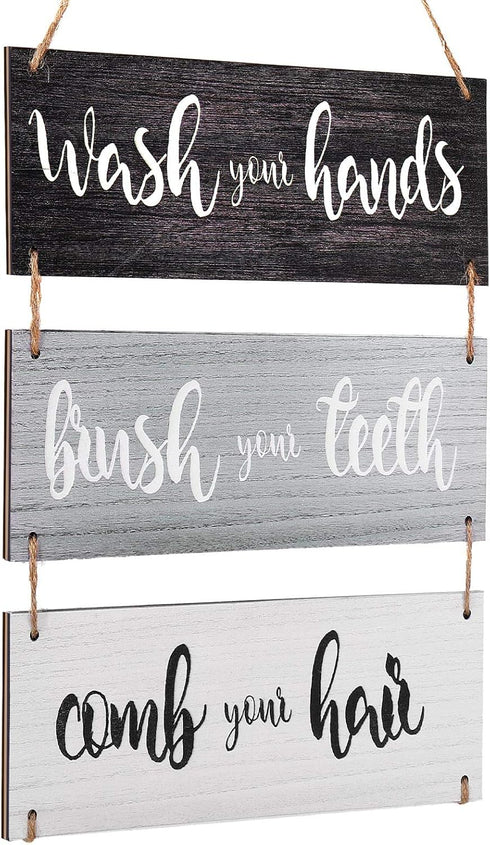 Jetec Bathroom Wall Decor - Bath Rules Wall Art Sign, Funny Wooden Hanging Sign for Home Bedroom