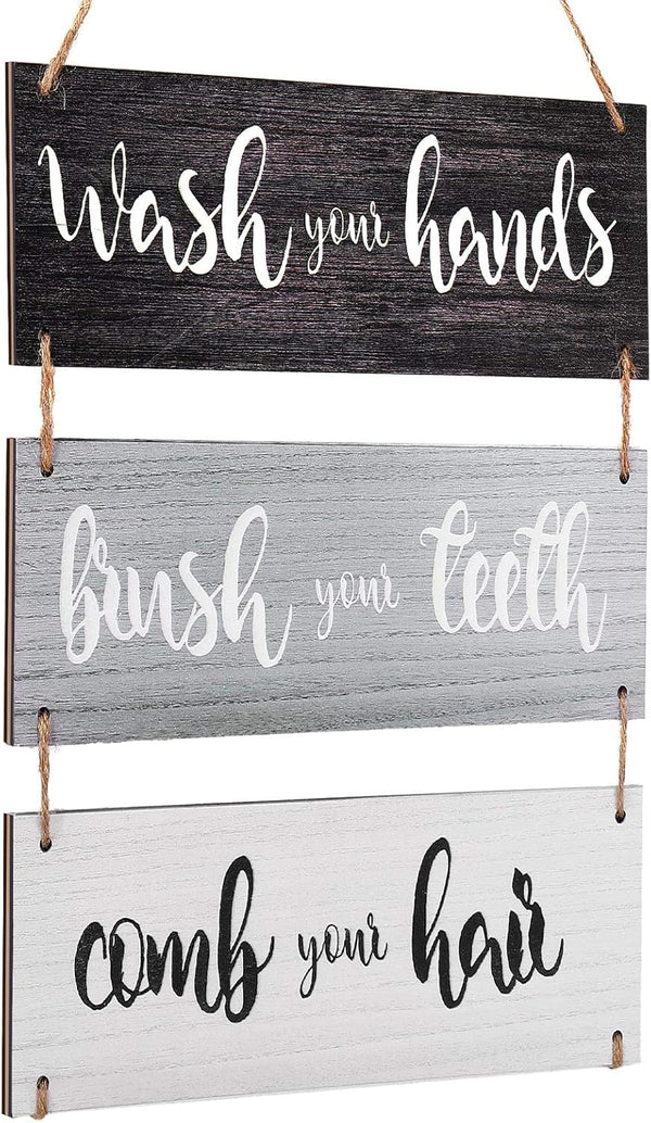 Jetec Bathroom Wall Decor - Bath Rules Wall Art Sign, Funny Wooden Hanging Sign for Home Bedroom