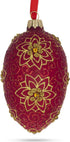 Golden Flower on Red Glass Egg Ornament, 4 Inches
