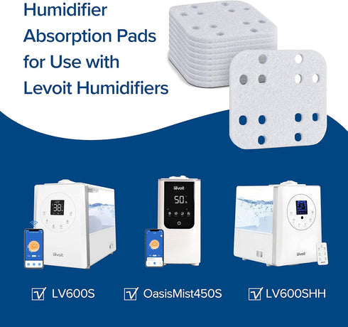 LEVOIT Humidifier Replacement Filters 10-Pack, 18x24 White Mineral Absorption Pad for LV600S, LV600HH, OasisMist450S