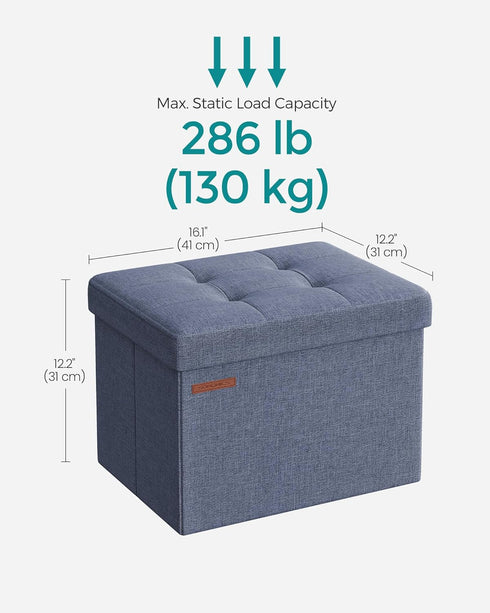 12.2 16.1 12.2 Inches, 286 lb ULSF102Q01 SONGMICS MAZIE Collection - Small Folding Storage Ottoman, Foot Rest Stool, x