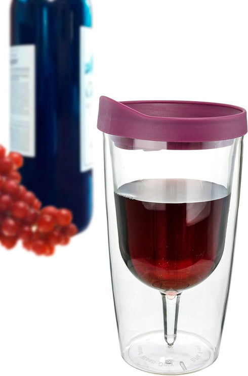 Southern Homewares 10oz Merlot Red Lid Wine Tumbler, 2-Pack, Insulated Double Wall Acrylic