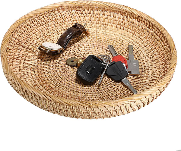 Hipiwe Round Key Basket Bowl for Entryway Table, 11.8" Large Rattan Tray Decorative