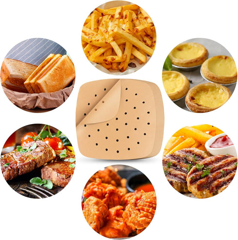 Air Fryer Liners, 200Pcs Square 8.5 Inch Perforated Parchment Paper Sheets for Baking, HOFHTD Parchment Paper