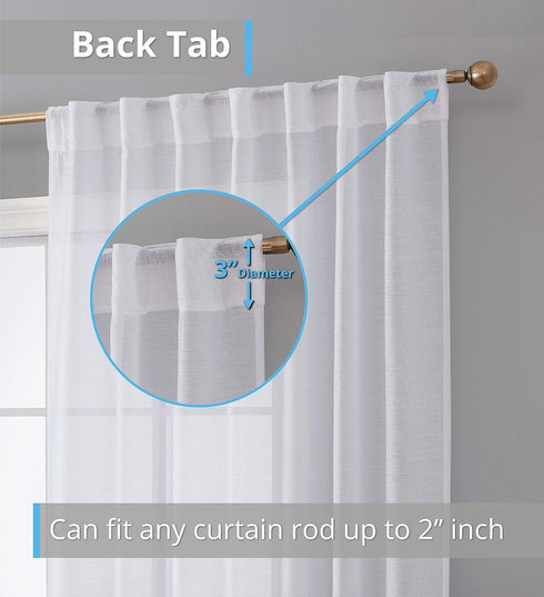 HLC.ME Lauren Semi Sheer Light Filtering Pocket Top & Back Tab Curtains - 2 Panels (54 x 63 Inch, White) for Bedroom &