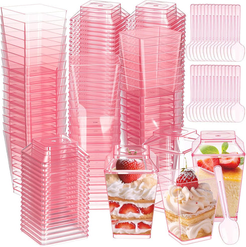 Mifoci 300 Pcs 5 oz Pink Plastic Dessert Cups with Lids and