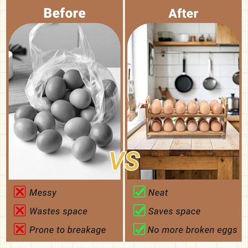 Countertop 24-Hole Counter Yuoyar Wooden Fresh Egg Holder - Stackable egg storage for Gathering Fresh Eggs - Egg Rack
