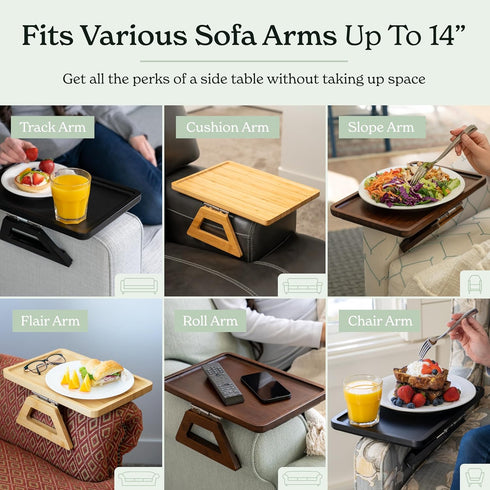 13.75 9.5inch, Shamrock Home Bamboo Trayble Couch Arm Table, Clip On Tray Sofa Table for Couches. Sofa Arm Tray