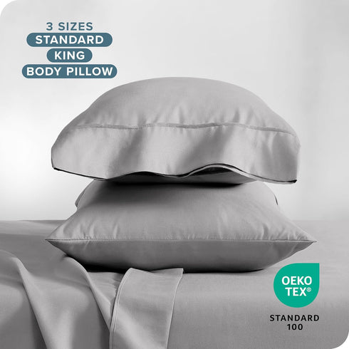 Bare Home King Size Microfiber Pillow Cases, Set of 2, Light Grey, Cooling, Easy Care