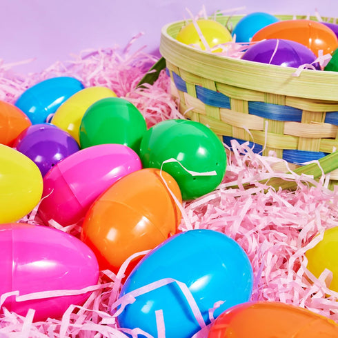3.15" 150PCS JOYIN Easter Eggs, Large Fillable Plastic Eggs Empty Colorful Bright Eggshells with Hinge for Easter Hunt