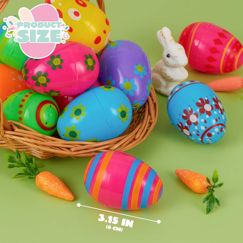 3.15Inch Favor-50 JOYIN Printed Plastic Eggs Colorful, Fillable Empty Eggs Bulks for Easter Hunt Event, Party pcs