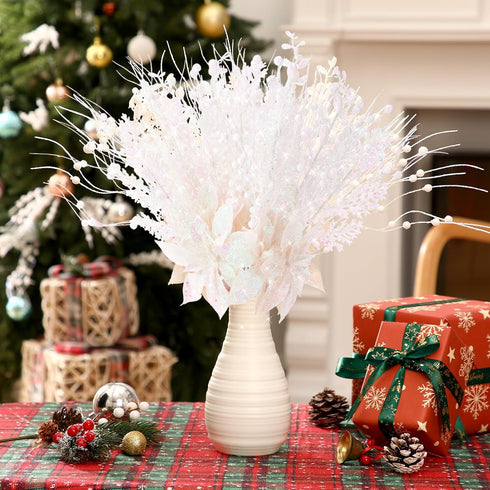 Suncalla 36 Pack 17'' Poinsettia Christmas Tree Picks Ornament Artificial Glitter Berry Stem Picks and Spray with Fake