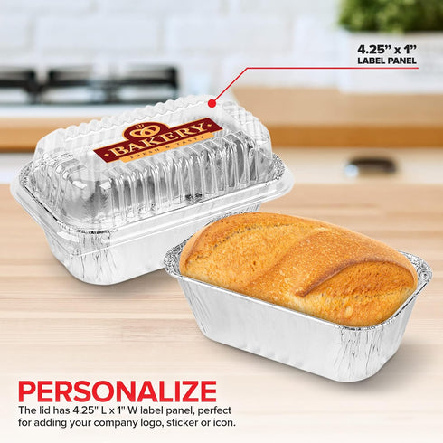 Stock Your Home Disposable Aluminum Mini Loaf Pans with Lids, 1 lb (50 Pack) for Cake, Bread Packaging