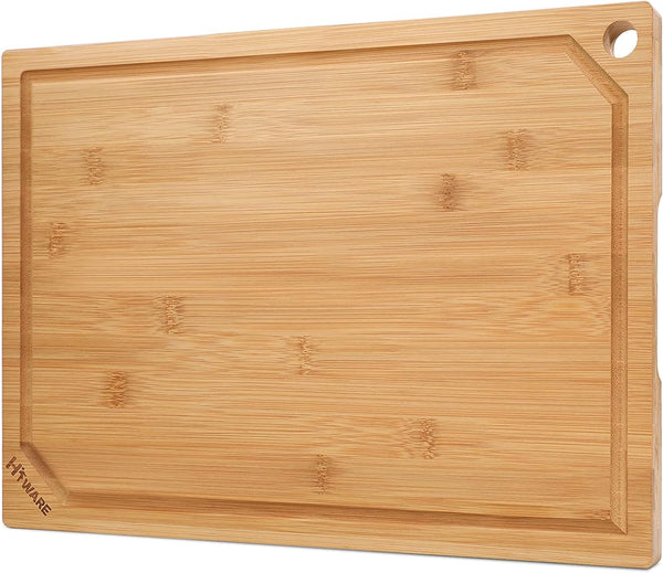 Hiware Bamboo Cutting Board for Kitchen, Heavy Duty Wood Cutting Board with Juice Groove, 100% Organic Bamboo, 15" x 10"