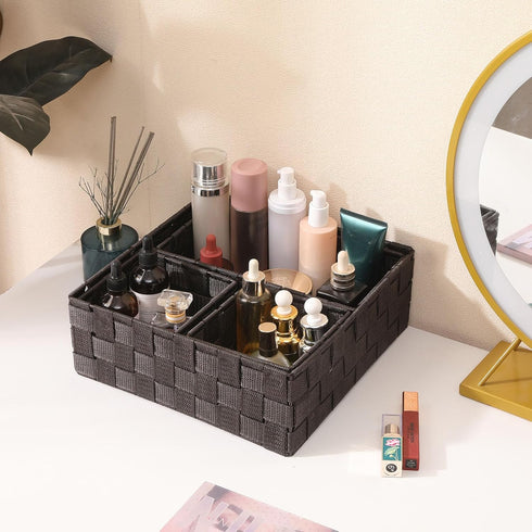 Drawer Organizer Bins, Set of 4 Woven Storage Stackable Box for Organizing Drawers, Shelves, Cabinets, and Dressers