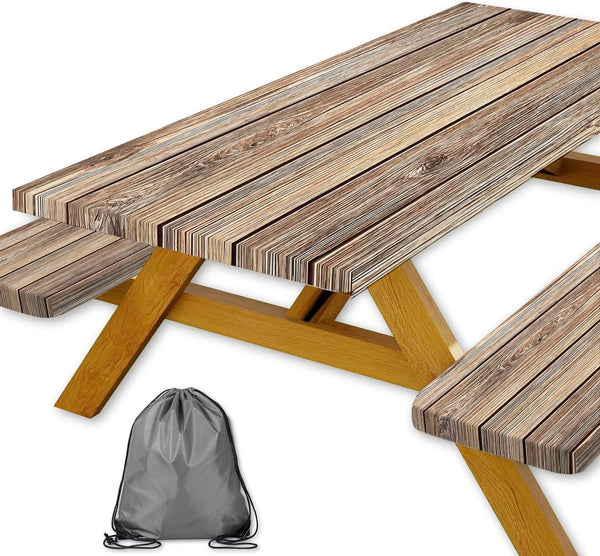 Xguatan Picnic Table Cover with Bench Covers Camping Essentials Farmhouse Waterproof Windproof Wood