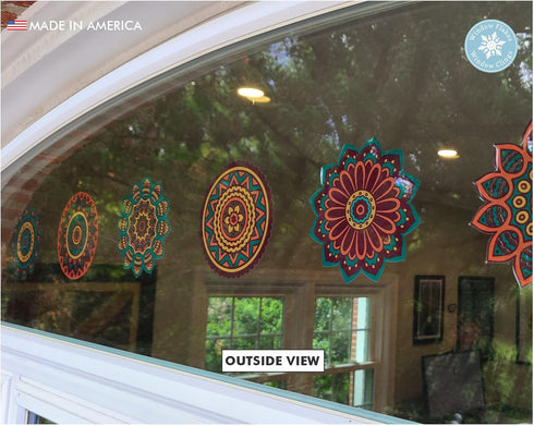Boho Decor - 10 Mandala Sun Catchers Window Clings for Decoration, Made in America