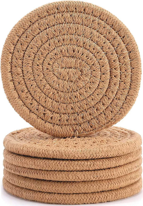 ABenkle Woven Coasters for Drinks - Set of 6, Boho Absorbent Drinking Coaster, 4.3 Inch for Home Decor, Bar Essentials