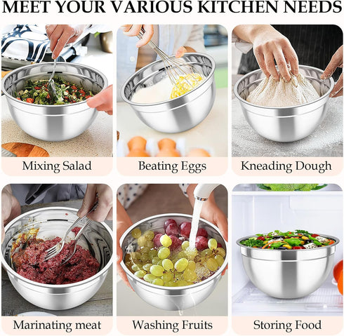 TeamFar Mixing Bowls with Lids, 5PCS Stainless Steel Salad Bowls with 3 Grater Attachments for Cooking and Serving