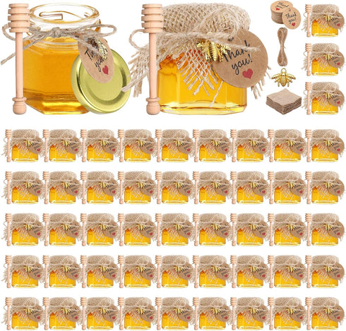 Funnymoom 50 Set Mini Honey Jars Party Favors in Bulk 1.5 oz Hexagon