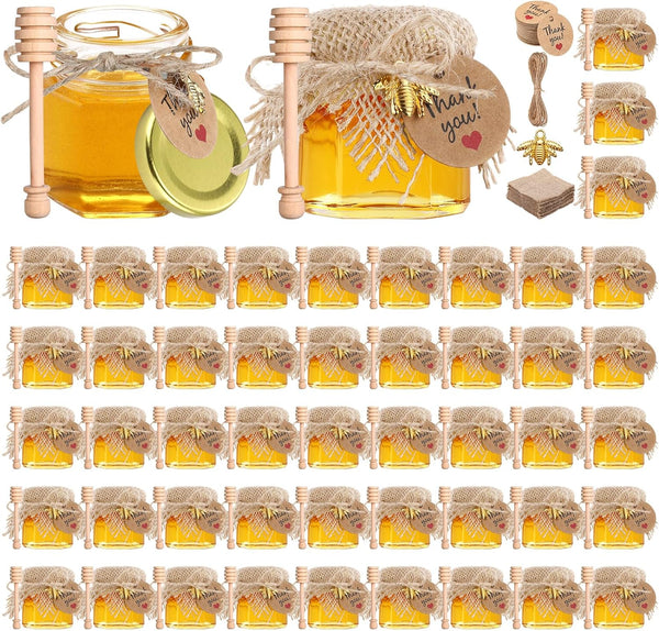 Funnymoom 50 Set Mini Honey Jars Party Favors in Bulk 1.5 oz Hexagon
