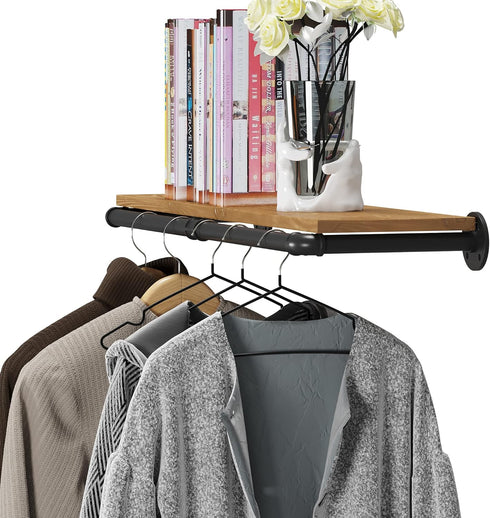 Industrial Pipe Wall Mounted Clothing Rack, Heavy Duty Space-Saving Garment Bar Rack, Detachable Multi-Purpose Hanging