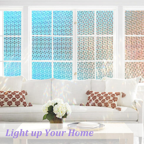 Windimiley Stained Glass Window Privacy Film - 3D Rainbow Diamond Prism Decorative Holographic Stickers