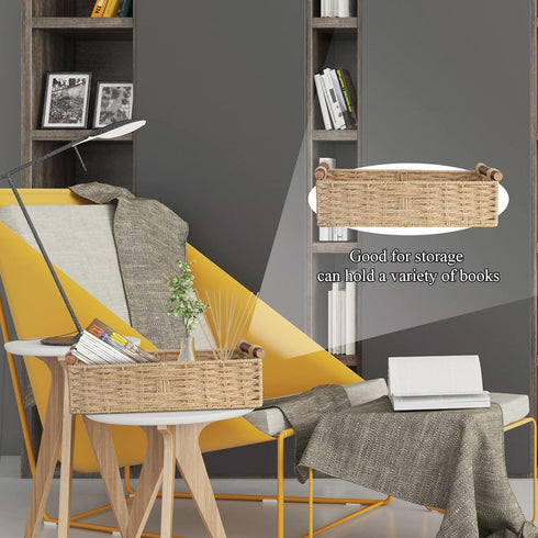 Round Paper Rope Storage Basket with Handle, Beige, 14.5in x 6.6in x 3.74in