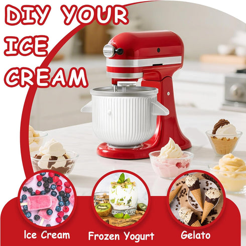 4.5/5QT 6QT Frozen 2 Ice Cream Maker Attachment for KitchenAid, Fits KitchenAid & Mixers, Ice Cream & Sorbet Gelato
