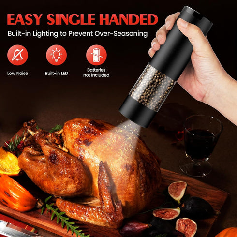 Set Electric Salt and Pepper Grinder Automatic Battery Pepper Mill Shakers Adjustable Coarseness Upgraded Larger