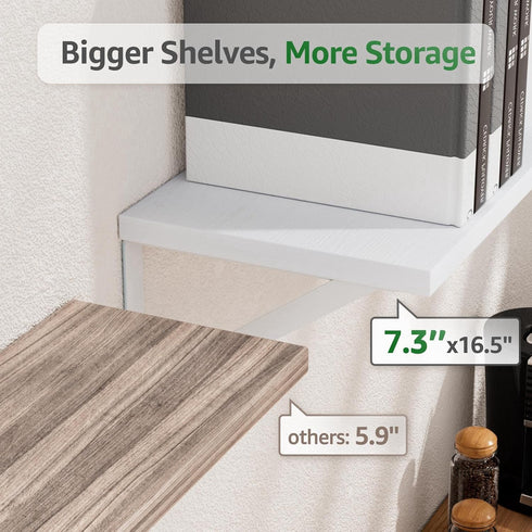COCOYA 7.3" Set 3, Wall Shelves Deep of Solid Paulownia Wood Wider Longer Sturdy Easy to Install Wall Mounted
