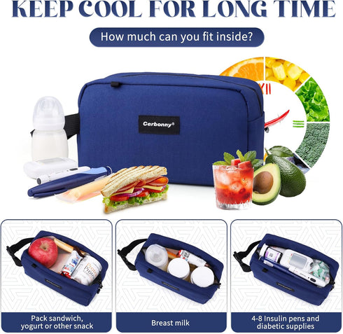Blue-1 Cerbonny Small Cooler Bag Freezable Lunch Bag for Work School Travel,Small Lunch Bag,Small Insulated Bag