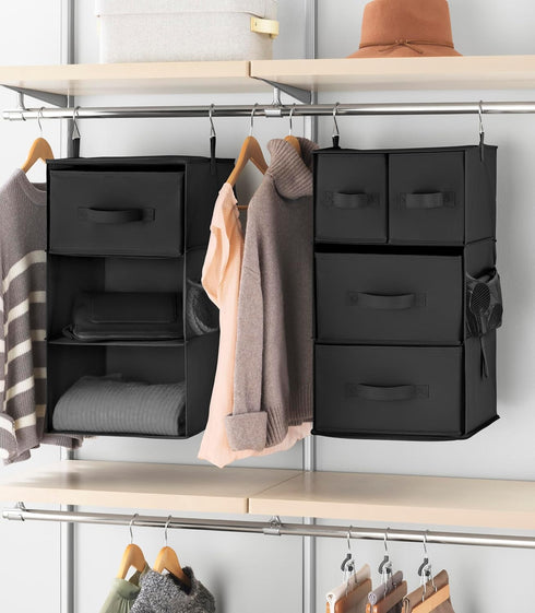 5 Closet Whitmor Multi-Functional Hanging Organizer with Drawer Inserts- Section - Organizer - Black