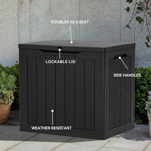 30 YITAHOME Gallon Outdoor Storage Box, Small Water Resistant Resin Deck Box, Indoor Outdoor Lockable Rattan Storage