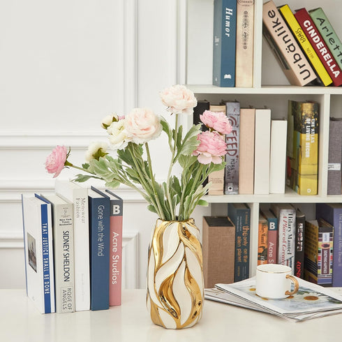 OTARTU Cream White Ceramic Vase for Flowers, Gold Flower Vase Modern Home Decor, Small Ceramic Vase for Pampas Grass