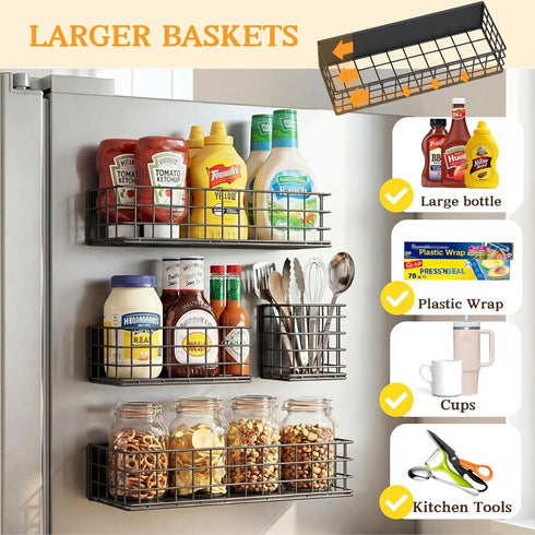 4-Pack Ofiray-home Magnetic Fridge Shelf, Metal Strong Magnet Rack, Space Saving Spice Organizer, Utensil Holder, Fruit