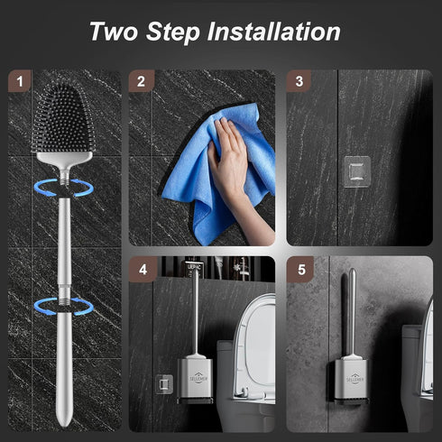 Sellemer Toilet Brush and Holder Set - Flexible Toilet Bowl Brush Head with Silicone Bristles, Compact Size (1 Pack,