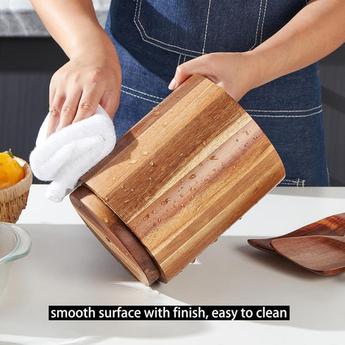 Acacia Wood Utensil Holder - 360° Rotating 7.2" Large Kitchen Utensil Storage Organizer for Countertops