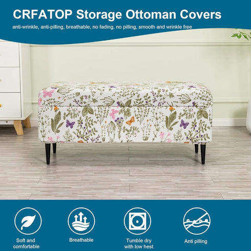 Bands,S,13 CRFATOP Printed Rectangle Ottoman Stool Cover Stretch Folding Storage Footstool Bench Slipcovers Upholstered
