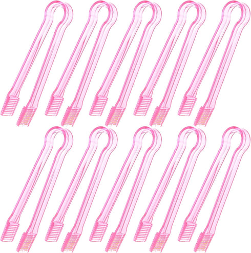 10 Pcs Plastic Buffet Serving Tongs, Clear Pink Mini Kitchen Tongs for Food, Ice, Salad, Barbecue, 6.3 Inches