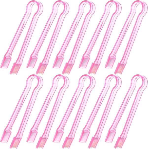 10 Pcs Plastic Buffet Serving Tongs, Clear Pink Mini Kitchen Tongs for Food, Ice, Salad, Barbecue, 6.3 Inches