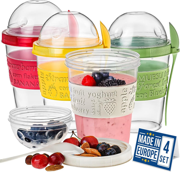 Crystalia 4 Pack 20 oz On The Go Yogurt Parfait Cups with